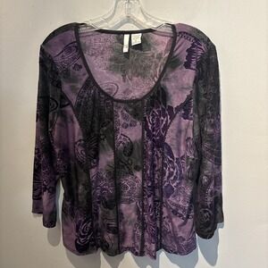 Sami Jo Women's‎ Purple Velvet Burn Out Fairy Blouse  Whimsigoth Artsy Size L